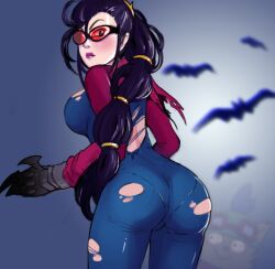 ass big_breasts big_butt breasts female_only latex latex_bodysuit latex_suit league_of_legends lipstick long_hair looking_at_viewer red-tinted_eyewear ripped_clothing sunglasses teemo tinted_eyewear vaybu vayne