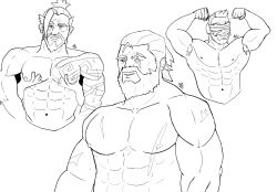 3boys abs armpit_fetish armpit_hair armpits beard blush daddy grin hanzo hanzo_shimada looking_at_viewer looking_pleasured looking_up male male_only muscular_arms muscular_male nipples no_visible_genitalia older_male overwatch overwatch_2 pec_grab pec_grasp pecs reinhardt scars sketch soldier_76 tattoo tattoo_sleeve tattooed_arm visor