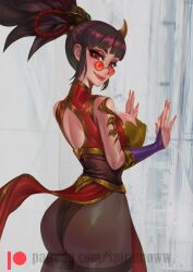 big_breasts big_butt female_only firecracker_vayne league_of_legends looking_at_viewer looking_over_eyewear looking_over_glasses looking_over_sunglasses lunar_new_year lunar_revel_series red-tinted_eyewear sunglasses tight_clothing tinted_eyewear vaybu vayne