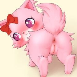 1girls all_fours anus ass blush bunnag chibi digital_media_(artwork) domestic_cat embarrassed felid feline felis female fluffy fur garnet_(jewelpet) genitals hi_res jewelpet looking_away mammal nude persian_cat pink_body pink_eyes pink_fur presenting presenting_anus presenting_hindquarters presenting_pussy pussy ribbons sanrio sega sega_toys semi-anthro simple_background solo