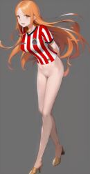 ai_generated bleach bottomless club_deportivo_guadalajara inoue_orihime large_breasts long_hair looking_at_viewer nekom14 no_bra nude_filter orange_hair pussy reebok