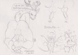 anthro antlers anus ass backsack balls beastars bodily_fluids canid canine canis cervine deer dialogue drooling duo erection feet foot_fetish foot_focus genitals greek_toe heart hindpaw horn legoshi_(beastars) louis_(beastars) male male/male mammal nude open_mouth paws penis perineum red_deer saliva short_tail speech_bubble tail thebigmansini wolf