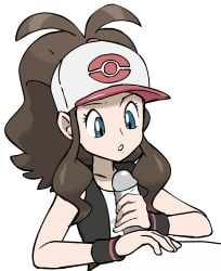 animated baseball_cap blue_eyes brown_hair edit edited game_freak handjob hilda_(pokemon) long_brown_hair long_hair long_ponytail looking_at_penis penis pokemon pokemon_bw ponytail third-party_edit transparent_background w.t.dinner