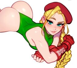 ass blonde_hair blue blue_eyes blushypixy blushyspicy cammy_white capcom clothed dat_ass female female_focus female_only looking_at_viewer solo street_fighter white_background