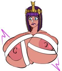 1girls big_breasts blue_eyes bob_cut breast_expansion capcom egyptian egyptian_female egyptian_headdress expansion female female_only forced_expansion huge_breasts hyper hyper_breasts lipstick makeup menat mummy_wrappings purple_hair squished_breasts street_fighter street_fighter_v tagme tan-skinned_female weaponizedpornography