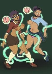 2girls alien artist_request black_skirt brain brain_eating_meteor brain_fuck brain_removal brainwashing breasts brown_hair brown_skirt clothed_sex clothing dark_skin dark_skinned_female ear_fins ear_fuck ear_penetration ellody_(tdi) female glasses green_tentacles human jen_(tdi) long_hair mind_control multiple_girls open_mouth panties pink_panties rape restrained spread_legs teacher tentacle tentacle_between_breasts tentacle_bulge tongue tongue_out total_drama_island translucent_tentacles underwear what wide_hips