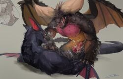 absurd_res anthro anthro_on_feral anthro_penetrating anthro_penetrating_feral black_body black_fur bodily_fluids briiiz capcom claws countershading cum cum_in_slit docking dragon duo erection feet feral feral_penetrated finger_claws flying_wyvern frottage frottage_in_slit fur genital_fluids genitals hi_res male male/male male_penetrated male_penetrating male_penetrating_male membrane_(anatomy) membranous_wings monster_hunter multicolored_body multicolored_scales nargacuga nergigante penetration penile penis pupils reptile saliva scales scalie sex shaded signature slit slit_penetration slit_play slit_pupils spikes spikes_(anatomy) tail tan_body tan_countershading tan_scales teeth toes wings yellow_eyes zoophilia