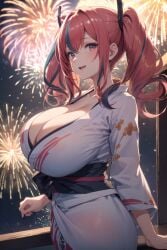 1girls ai_generated azur_lane breasts bremerton_(azur_lane) cleavage female hips huge_breasts kimono light-skinned_female light_skin long_hair massive_breasts pink_eyes pink_hair stable_diffusion wide_hips