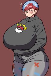 1girls alternate_breast_size blue_hair breasts clothed female hips huge_breasts komusou_(jinrikisha) light-skinned_female light_skin nintendo penny_(pokemon) pokemon pokemon_sv red_hair short_hair thick_thighs thighs thinkerstatus wide_hips