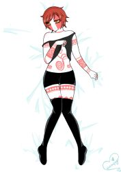 1boy clothing countryhumans femboy legwear male male_only peru_(countryhumans) red_hair simple_background white_background