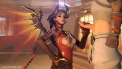 3d angela_ziegler animated breasts devil_horns devil_mercy genji handjob looking_at_viewer mercy no_sound overwatch partially_clothed tagme video video_games vsmnd wings