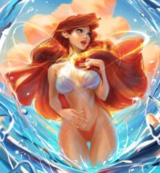 1girls ariel bikini disney disney_princess female female_only solo tattiart the_little_mermaid thong