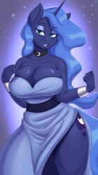 1girls 2021 absurd_res anthro anthrofied big_breasts blue_body blue_eyes blue_eyeshadow blue_hair breasts cleavage clothed clothing curvy_figure cutie_mark dress equid equine eyebrow_through_hair eyebrows eyelashes eyeshadow female fingers friendship_is_magic furry hair half-closed_eyes hasbro hi_res horn huge_breasts long_hair looking_at_viewer makeup mammal my_little_pony narrowed_eyes nexcoyotlgt pony princess_luna_(mlp) small_waist solo standing thick_thighs translucent translucent_hair unicorn wide_hips