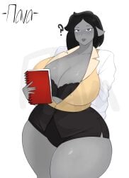 big_breasts big_ears big_lips big_thighs big_woman black_hair black_lingerie black_miniskirt black_skirt breasts breasts gray_eyes grey_skin hyper_breasts lingerie lips married married_woman milf mini_skirt original_character question skirt srnava teacher teacher_outfit thick thick_ass thick_lips thick_thighs thighs thighs_together white_background