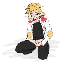 1boy blush clothed coroika cum emperor_(splatoon) hearts_around_head inkling inkling_boy masturbation splatoon splatoon_(manga) yellow_hair