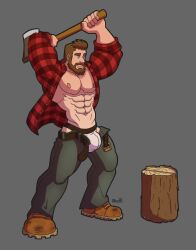 1boy 1male abs ao81 bara beard biceps bulge clothing facial_hair gay hairy hi_res highres jockstrap lumberjack male male_focus male_only muscular muscular_male nipples solo solo_male underwear