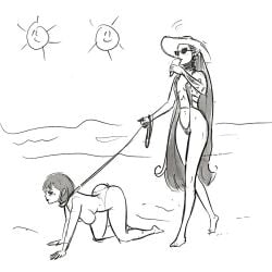 2girls adepta_sororitas aestra_khromys all_fours barefoot beach bitch_taken_for_walk collar dark_eldar drukhari drukhari_archon eldar femdom ice_cream ignacia_(jetblackraider) jetblackraider leash lezdom petplay sex_slave sister_of_battle sketch slave sunglasses swimsuit walkies warhammer_(franchise) warhammer_40k yuri