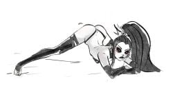 aestra_khromys ass black_and_white dark_eldar drukhari eldar g-string jack-o_pose jetblackraider lingerie thighhighs warhammer_(franchise) warhammer_40k