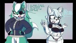 2girls ari_(in_heat) bottomless cobalt_the_wolf(skwid) crossover female furry_only hoodie in_heat_(game) maid multiple_girls oc outfit_swap skwid sonic_(series) sonic_the_hedgehog_(series)