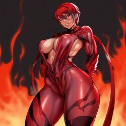 ai_generated big_breasts clothed clothing fire large_breasts large_thighs midjourney nipples_covered red_hair red_hair short_hair thick_thighs voluptuous voluptuous_female