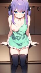 ai_generated apron blue_eyes cute hentai high_resolution highres looking_at_viewer maki-chan_to_nau misono_yuki nai_diffusion nip nipple_slip nipples purple_hair skyrimgamer17 small_breasts stable_diffusion thighhighs twintails