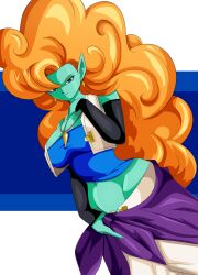 1girls big_breasts blue_body blue_eyes blue_skin cleavage dragon_ball dragon_ball_z earrings eyebrows female female_only large_breasts navel orange_hair race_of_hera solo solo_female solo_focus sonson-sensei wide_hips zangya