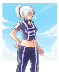 clothed female female_only female_todoroki genderswap_(mtf) midriff my_hero_academia rule_63 shouto_todoroki sports_uniform todoroki_shouto