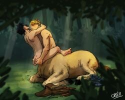 2boys anal animal_genitalia bad_id bad_tumblr_id bara big_dom_small_sub billy_kaplan black_hair blonde_hair blush centaur clothes_removed completely_nude couple crisart error forest from_side gay gay_sex hulkling humanoid interspecies long_sideburns male_focus male_only marvel monsterification multiple_boys nature nude pectorals sex short_hair sideburns taur teddy_altman thick_eyebrows toned toned_male upright_straddle wiccan yaoi