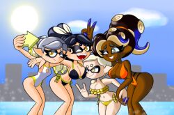 bacontactician black_hair breasts callie_(alterna) callie_(splatoon) dark-skinned_female dark_skin earrings female female_only light-skinned_female light_hair light_skin long_hair marie_(alterna) marie_(splatoon) marina_(splatoon) mole mole_under_eye mole_under_mouth multicolored_hair multiple_girls nintendo pearl_(splatoon) pointed_ears pointy_ears ponytail short_hair silver_hair splatoon splatoon_(series) splatoon_2 swimsuit symbol-shaped_pupils tacticalbacon84 tagme twintails white_hair yellow_eyes yellow_hair