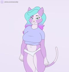 2d_animation animated anthro barbell_piercing bouncing_breasts breast_drop breasts clothed clothing clothing_lift domestic_cat ear_piercing facial_piercing felid feline felis female frame_by_frame hair hi_res ivy_(nexcoyotlgt) lip_piercing looking_at_viewer mammal multicolored_hair nexcoyotlgt nipple_barbell nipple_piercing nipples piercing pink_nipples shirt shirt_lift short_playtime solo tail tail_motion tailwag topwear underwear