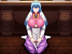 1girls :q background blue_hair blush breasts counter crimsonhysteria dress female female_focus female_only full_body gem hairband huge_breasts jewelry large_breasts licking licking_lips long_hair looking_at_viewer lufia male_pov naughty_face necklace nightmare-doom pendant pov puffy_sleeves purple_eyes shopkeeper sitting smile tia tongue tongue_out very_long_hair