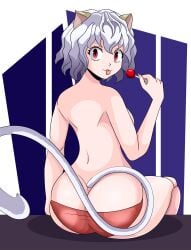 1girls animal_ears ass big_ass big_butt breasts cat_ears cat_girl cat_tail chimera_ant fat_ass female female_only humanoid hunter_x_hunter light-skinned_female light_skin looking_at_viewer neferpitou no_pants pale-skinned_female pale_skin panties red_eyes short_hair shounen_jump solo solo_female solo_focus sonson-sensei villainess white_hair