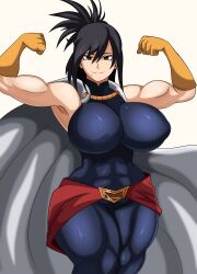 1girls abs big_breasts black_hair cape female female_only hero_outfit_(mha) large_breasts light-skinned_female light_skin looking_at_viewer muscular muscular_female my_hero_academia nana_shimura nipple_bulge shimura_nana solo solo_female solo_focus sonson-sensei thick_thighs thighs thunder_thighs wide_hips