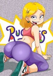 1girls all_grown_up angelica_pickles ass big_ass big_breasts big_butt blonde_hair blue_eyes earrings eyebrows eyelashes eyeshadow fat_ass female female_only happy_female horny_female light-skinned_female light_skin looking_at_viewer looking_back_at_viewer nickelodeon rugrats solo solo_female solo_focus sonson-sensei yoga_pants