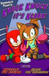 2018 2023 boxing_gloves boxing_ring cleavage comic cover_page hd hedgehoglove hi_res high_resolution highres klara_the_hedgehog knuckles_the_echidna sonic_(series) sonic_the_hedgehog_(series)