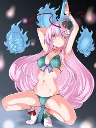 ass bikini breasts expressionless hata_no_kokoro huyusilver midriff navel pole pole_dancing touhou