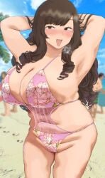 beach big_breasts chubby chubby_female curvy drill_hair female huge_breasts ojou-sama_pose original plump ryokucha_michi slightly_chubby thick_thighs wide_hips