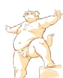 2023 anthro balls belly big_belly canid canine canis censored domestic_dog flaccid genitals humanoid_hands kemono male mammal moobs namihira_kousuke navel nipples overweight overweight_male penis solo takagi_kyou trouble_(series)