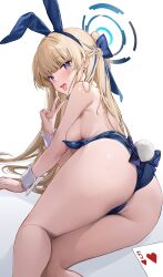 ass ass_up big_ass blonde_hair blue_archive blue_eyes bunny_ears bunnysuit female large_ass medium_breasts poker poker_cards presenting_ass saliva sideboob toki_(blue_archive) toki_(bunny)_(blue_archive)