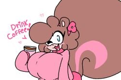 big_breasts big_tail blue_eyes boobs breasts brown_fur coffee female flower_in_hair fur furry gravtitty hairband large_breasts mocha_(gravtitty) pink_hair pink_sweater squirrel squirrel_ears squirrel_girl squirrel_humanoid squirrel_tail sweater tail tits winking winking_at_viewer