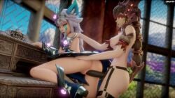 2girls 3d 3d_(artwork) almost_naked ass boots dress from_behind io_(paladins) lesbian_sex myh3d one_leg_raised paladins pussy sex_from_behind skirt strap-on strapon vagina vaginal_penetration vaginal_sex vora_(paladins) yuri