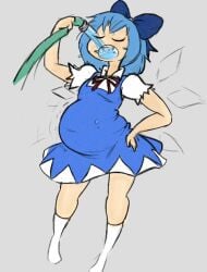 1girls aweonasogang belly_bulge belly_expansion big_belly cirno clips_facheros closed_eyes fat fat_woman female female_only inflation open_mouth solo touhou water_hose water_inflation