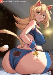 animal_ears black_magician_girl blonde_hair cat_ears cat_girl cat_tail catgirl collar dark_magician_girl green_eyes medium_breasts nekomimi thick_thighs thighhighs wide_hips wrist_cuffs xhaart yu-gi-oh!