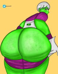 1girls alien_girl ass_bigger_than_head ass_up big_ass big_butt blush bubble_ass bubble_butt cheelai cocoreche dragon_ball fat_ass female glowing_eyes green_skin huge_ass looking_at_viewer pink_eyes round_ass short_hair showing_off_ass simple_background solo solo_focus thick_thighs white_gloves white_hair