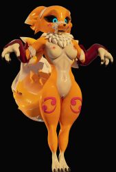 absurd_res anthro bandai_namco bodily_fluids breasts clothed clothing cum digimon digimon_(species) digital_media_(artwork) female fur genital_fluids genitals glistening glistening_body hi_res mammal nipples nude pussy renamon renamon_(seriouswolf) sfxlompad simple_background solo wet wet_body