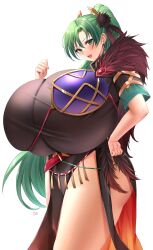 1girls alternate_costume ass breastplate breasts breasts_bigger_than_head breasts_bigger_than_torso doinaka female female_only fire_emblem fire_emblem:_the_blazing_blade fire_emblem_heroes gigantic_breasts green_eyes green_hair hyper_breasts intelligent_systems lyn_(brave_lady)_(fire_emblem) lyn_(fire_emblem) nintendo official_alternate_costume skeb_commission smile solo thick_thighs tribal_clothing