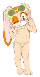 10s 1girls 2019 anthro bare_legs bare_shoulders barefoot bikini collarbone cream_the_rabbit cub eyelashes female flat_chest full_body furry furry_female jetfrozen looking_at_viewer midriff navel one_eye_closed open_mouth open_smile orange_eyes peace_sign rabbit rabbit_ears rabbit_humanoid sega smile solo sonic_(series) standing swimsuit toes transparent_background v wink winking_at_viewer young