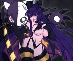 bikini evil feline honekoneko_(psg) panty_&_stocking_with_garterbelt punipaws purple_hair stocking_anarchy thick_thighs thighhighs