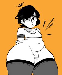 1futa alternate_version_available belly belly_button belly_overhang big_belly black_hair bottom_heavy bottomless chubby chubby_female clothed clothing digital_drawing_(artwork) digital_media_(artwork) futa_only futanari gay goth huge_hips original_character partially_clothed penis plump pudgy_belly shellzzz short_hair shortstack small_breasts small_penis smaller_male solo solo_futa sports_bra thick_penis thick_thighs thighhighs thighs