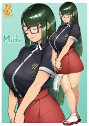 1futa bangs big_penis bottomless breasts closed_eyes clothed clothing cock_sleeve dickgirl flaccid fundoshi fundoshi_futanari futa_only futanari glasses green_hair hands_together horny huge_cock human large_penis light-skinned_futanari light_skin long_hair michi_(neone-x) mostly_clothed neone-x penis sandals school_uniform shirt skirt smile socks solo standing tabi zouri